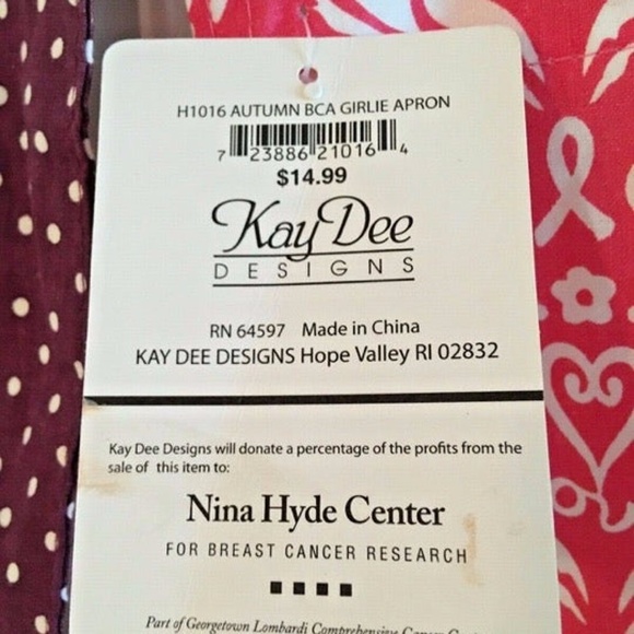 NEW Breast Cancer Awareness Full Apron KayDee Designs Pink Cotton Washable - Picture 4 of 6